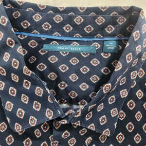 Perry Ellis Long Sleeve‎ Button Down Dark Blue With Geometric Print 3XL